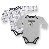 NFL Raiders Infant Two Pack Long-Sleeve Solid and Print Bodysuits, 3-6 Months