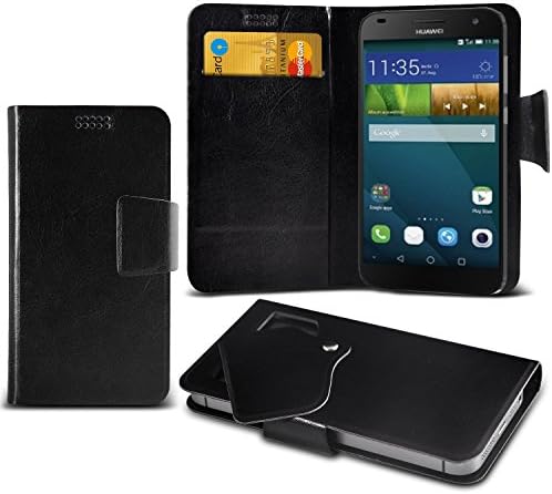 ( Black ) Huawei Ascend G7 Protective Stylish Fitted Super Thin Faux Leather Suction Pad Wallet Case Cover Skin With Credit/Debit Card Slots by ONX3