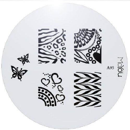 Moyou Nail Art Image Plate A96 including 7 Nailart designs on metal stencil, easy to apply, amazing results, accessories for women