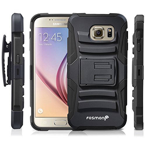 Galaxy S6 Case - Fosmon® (STURDY) Heavy Duty Dual Layer Hybrid Stand Case with Shell Holster Combo for Samsung Galaxy S6 2015 (Black)