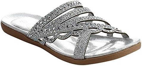 BOLARO DF5330 Women's Open Toe Slip On Flat Sandals, Color:SILVER, Size:8.5
