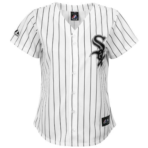 MLB Women's Chicago White Sox Mark Buehrle White/Black Pinstripe Home Short Sleeve 5 Button Synthetic Replica Baseball Jersey Spring 2012  (White/Black Pinstripe, Small)