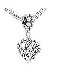 Sterling Silver Best Friend Flowered Heart Dangle Bead Charm