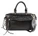 VANESSA Black Embossed Woven Medium Leatherette Bowler Satchel Handbag Purse Convertible Shoulder Ba
