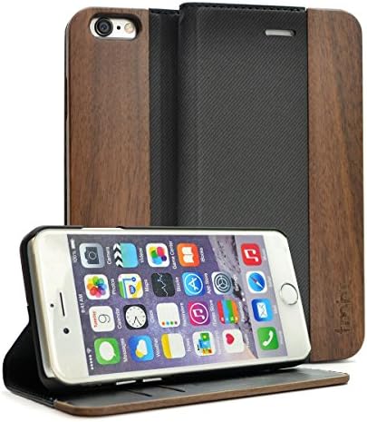 iPhone 6 Wood Case, Wallet iPhone 6 6s Wooden Case, Made From Walnut Wood &amp; Black Vinyl