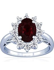 14K White Gold Oval Cut Ruby Ring With Sidestones