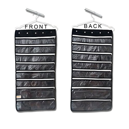 Hanging jewelry organizer 44 zipper pockets, hanger & door ha…