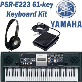 Yamaha PSR-E223 61-key Portable Electronic Keyboard with Foot Pedal Switch and Stereo Headphones