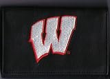 Black Leather Embroidered Trifold Wallet - Wisconsin Badgers