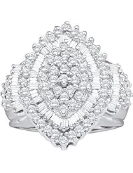 2.00 Carat (ctw) 14K White Gold Round & Baguette Cut Diamond Ladies Right Hand Cluster Ring 2 CT