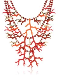 Kenneth Jay Lane 3 Row Multi Coral and Gold Branch Necklace