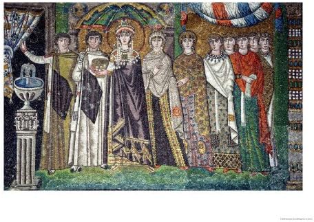 Empress Theodora with Her Court of Two Ministers and Seven Women, circa 547 AD Giclee Print Art (24 x 18 in)