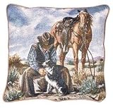 "Good Company" Cowboy Horse & Dog Western Accent Throw Pillow 17" x 17"