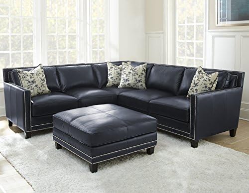 Deep Navy 100% Top Grain Leather Hendrix Sectional Sofa Silver Coast Company