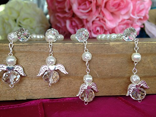 25 Pc Ivory Color Baptism Favors with Angels Mini Rosaries Silver Plated Acrylic Beads/ Recuerditos De Bautismo/ Christening Favors/ Decenarios/ Decades/ Finger Rosaries