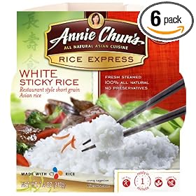 Annie Chun's Rice Express Sticky White Rice, 7.4-Ounce Microwavable Bowls (Pack of 6)