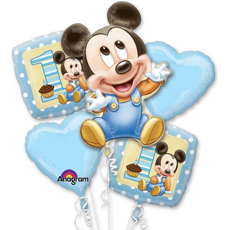 Mickey First Birthday 1st Bouquet of 5 Balloons (One Bouquet)