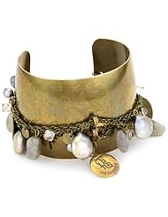 Liz Palacios "Orient Express" Mixed Pearl and Stones Long Life Chain Cuff Bracelet