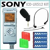Sony ICD-UX512 2GB Internal Flash Memory Digital Voice Recorder in Silver + Accessory Kit