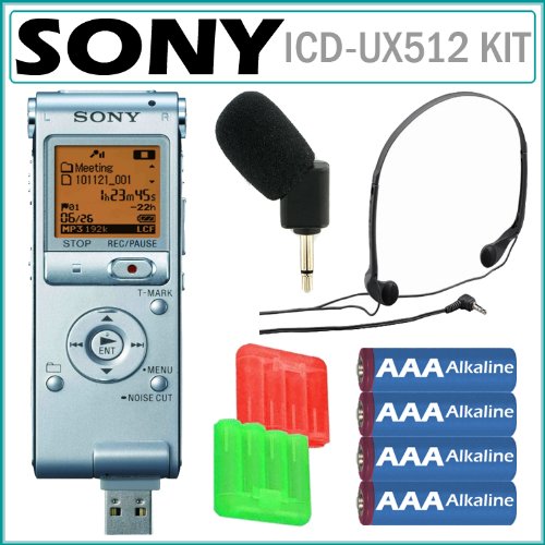 Sony ICD-UX512 2GB Internal Flash Memory Digital Voice Recorder in Silver + Accessory Kit