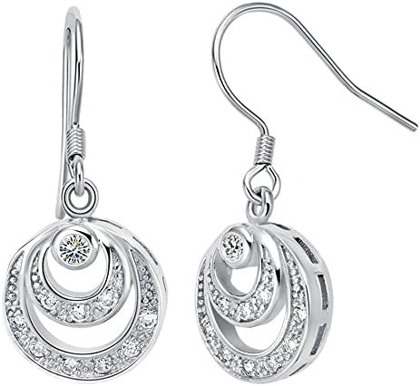 Alloy White Gold-Plated Round Rhinestone Crystal Drop Earrings
