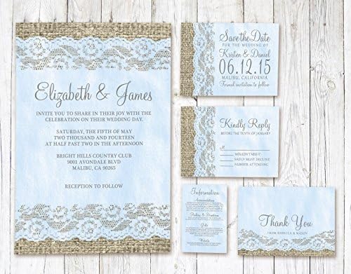 Blue Rustic Lace Wedding Invitations Suite (Invite, RSVP, Save the Date, Info &amp; Thank You Cards)