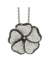 Sterling Silver Flower Shape Hand Set Micro Pave CZ Pendant With 20" Chain