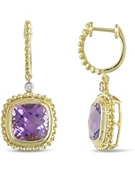 14k Yellow Gold Amethyst and Diamond Earrings (.04 cttw, G-H Color, SI Clarity)