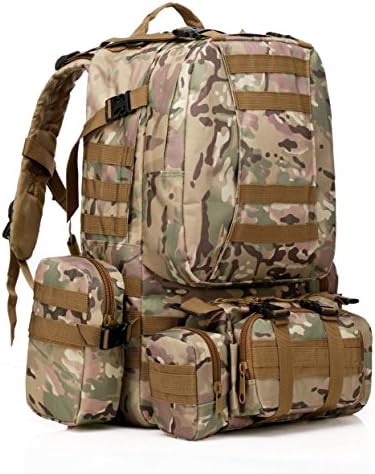 KAMINUO 50L-Sport Outdoor mountaineering large capacity backpack with 3 MOLLE Bags EVA breathable mesh Tactical backpack，Hiking Camping Mountain Climbing (camouflage)