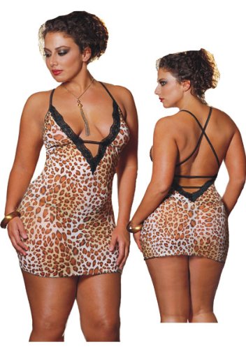 Sexy Plus Size Leopard Print Sleepwear Babydoll Lingerie Set