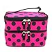 DEDC Double Layer Cosmetic Bag Rose Red with Black Dot Travel Toiletry Cosmetic Makeup Bag Organizer With Mirror
