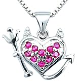 Sterling Silver Created Ruby and Diamond Accent Devil Heart Pendant