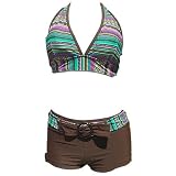 Swimsuit Set Purple Green Stripe Top  Bottom