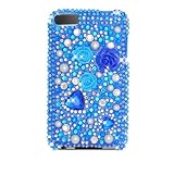 Sparkling Blue Heart and Flower Full Diamond Rhinestone Snap on Hard Skin Back Cover Case for Apple Ipod Touch Itouch 2nd Gen 3rd Gen