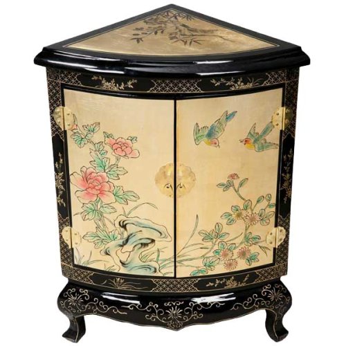 Chinese Corner Cabinet - Black/ Gold