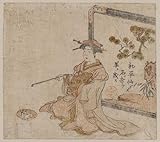 IMAGE OF Reprint Historic Japanese Print a Chinese sage as a woman holding a pipe, sitting in front of a screen 1787