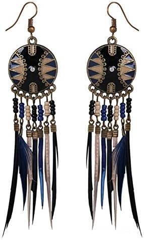 Bluegrass personality Round Pattern Plated Feather Pendant Black Earrings