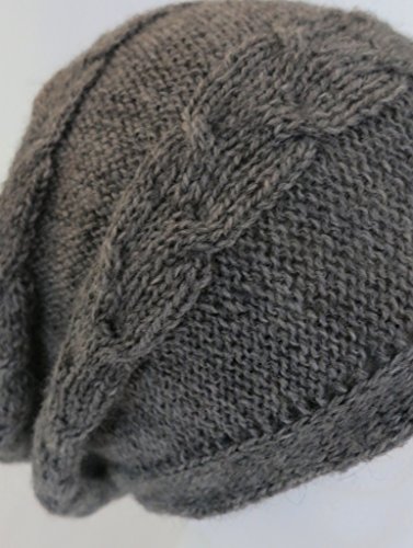 Handmade THIN Alpaca Beret Rasta Hat - Cable Design - Soft Charcoal Gray (READY TO SHIP)