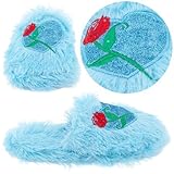 Blue Fuzzy Heart Slippers for Women