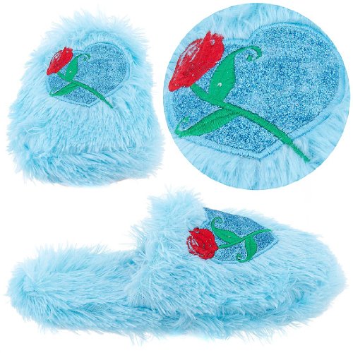 Blue Fuzzy Heart Slippers for Women