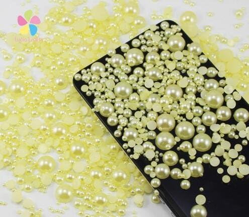 1000pcs Mixed Size 2-10mm Half Round Flatback Imitation Pearls ABS Resin beads (yellow)
