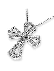(X1000Diamond) 18K/750 White Gold Cross Shape Diamond Accent Pendant With 925 Sterling Silver Chain (0.48 cttw, G-H Color, VS2-SI1 Clarity)