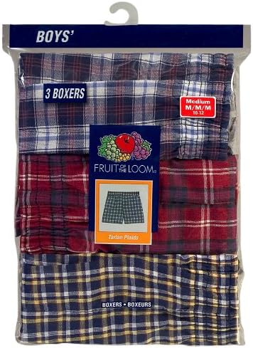 Fruit of the Loom Boys' Tartan Woven Boxer (Pack of 3)