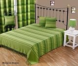 Homescapes Morocco Ribbed Stripe Throw 90 x 100 Inches Green, 100% Cotton, Suitable for most 3 Seater Sofa or Double King bedspread, Easy care, washable at home.