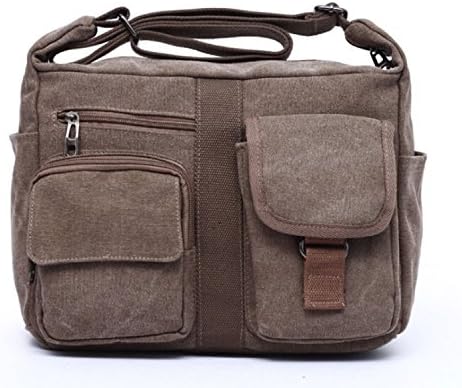 Vintage Looking Casual Men's Canvas Khaki Beige Light Brown Shoulder Messenger Bag perfect for Ipad or Ipad Mini Tablet Satchel, Sling Cross Body Unisex Purse Small Notebook School Supplies.