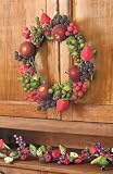 16 Frosted Assorted Fruit Wreath, Filled with Apples, Pears, Grapes, Cherries, Sugar Plums. Wire Backing, Used for Indoor Use Only.