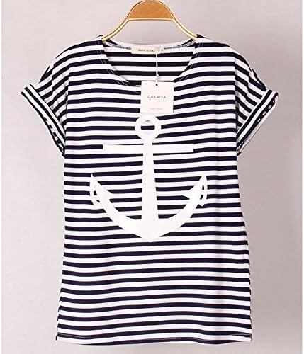 Navy Striped with Printed Anchor White T-shirt Size M