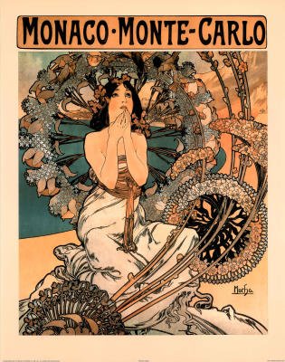 (22x28) Alphonse Mucha Monaco Monte Carlo Art Print Poster