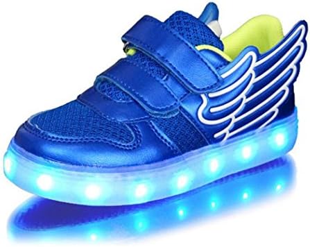 MINMAI Kids USB Charging 7 Colors LED Luminous High-top Lighting Shoes with Wings blue EU31