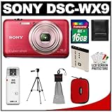 Sony Cyber-Shot DSC-WX9 16.2 MP Digital Camera (Red) with 16GB Card + Batte ....